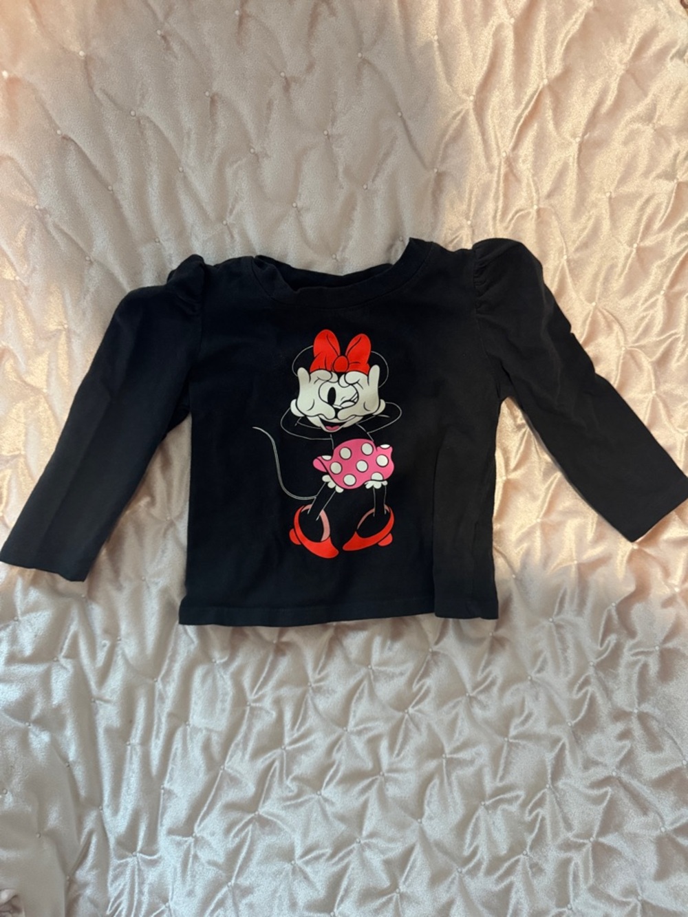 GAP Black Long-Sleeve Minnie Mouse Top with Red & Pink Accents
